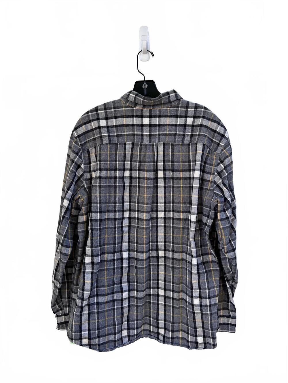 L.L. Bean Gray Plaid Button-Up Flannel Shirt Men's Long Sleeve Large - Picture 3 of 4